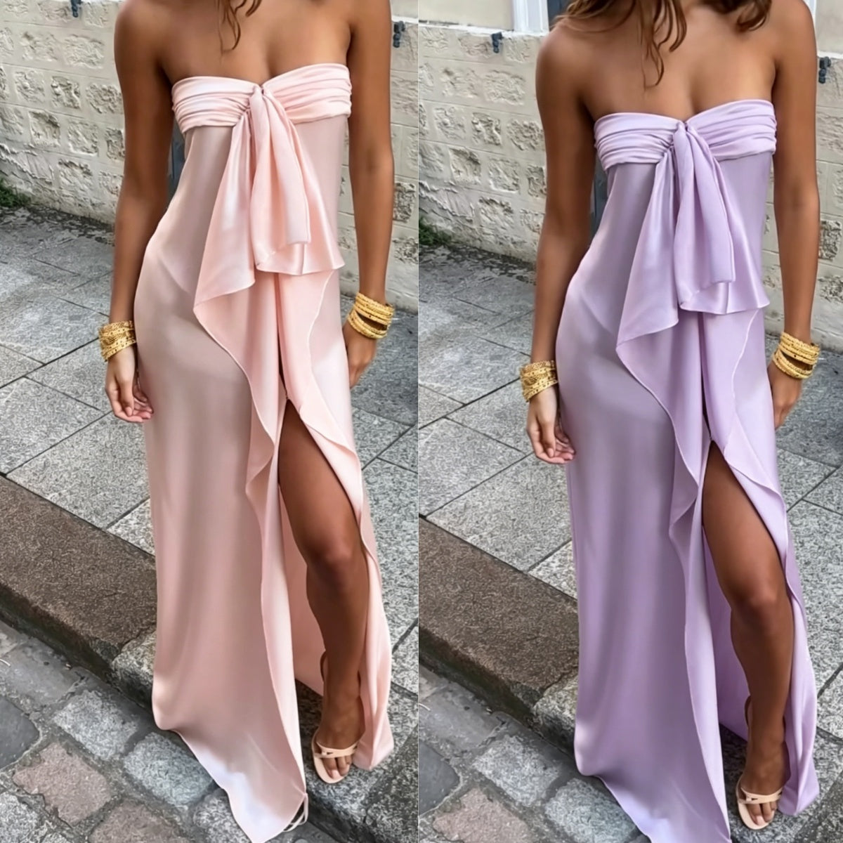 Simple Strapless Sheath Long Prom Dresses Chiffon Yellow Party dresses Evening Dresses ED05450