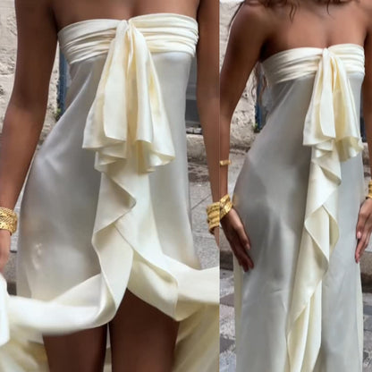 Simple Strapless Sheath Long Prom Dresses Chiffon Yellow Party dresses Evening Dresses ED05450