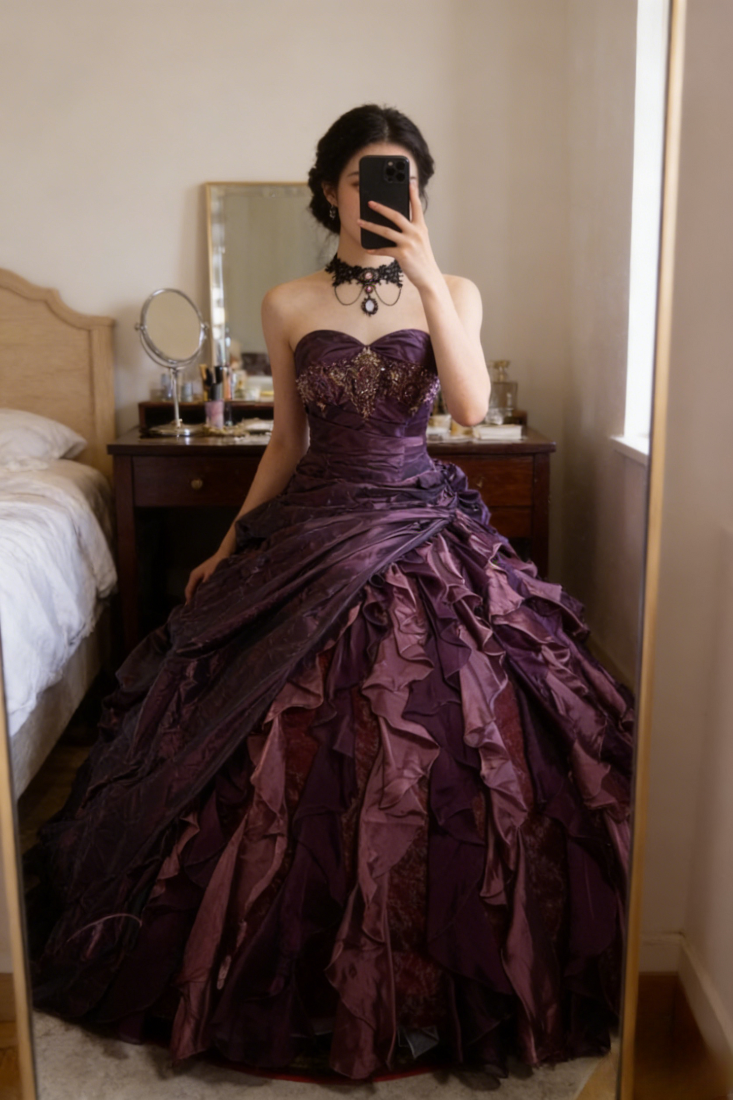 Cute Sweetheart A-Line Long Prom Dresses Satin Grape Quinceanera Dresses Sleeveless Sweet 16 Dress ED05451