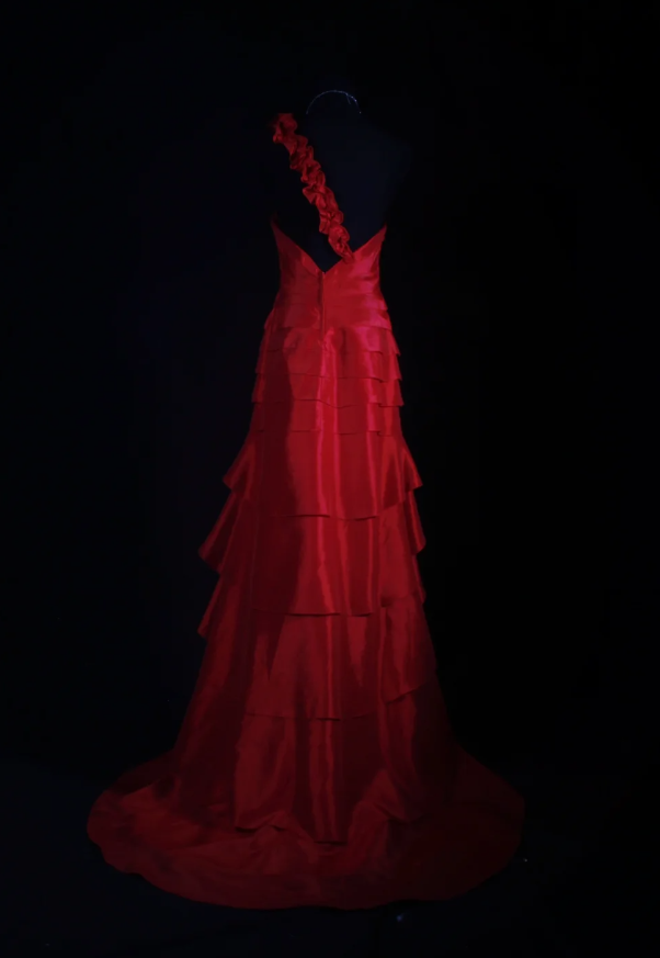 Vintage Red Prom Dresses Satin One-shoulder Birthday Dresses Beaded Sleeveless Sheath Evening Dresses ED05457