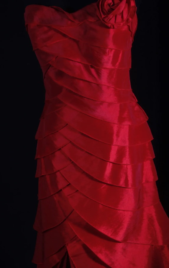 Vintage Red Prom Dresses Satin One-shoulder Birthday Dresses Beaded Sleeveless Sheath Evening Dresses ED05457