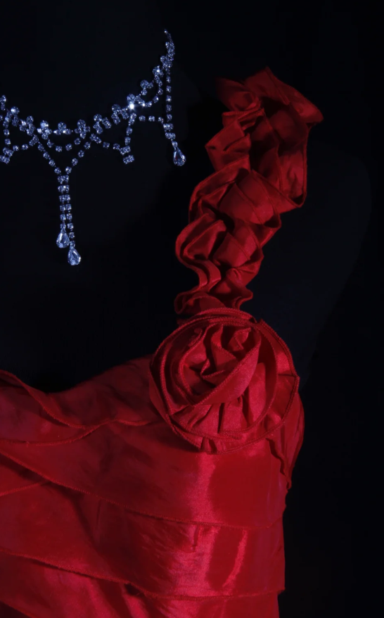 Vintage Red Prom Dresses Satin One-shoulder Birthday Dresses Beaded Sleeveless Sheath Evening Dresses ED05457