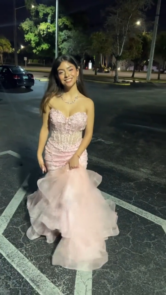 Fashion Mermaid Pink Long Prom Dresses Sweetheart Pink Birthday Dresses Tulle Sleeveless Evening Dresses ED05461