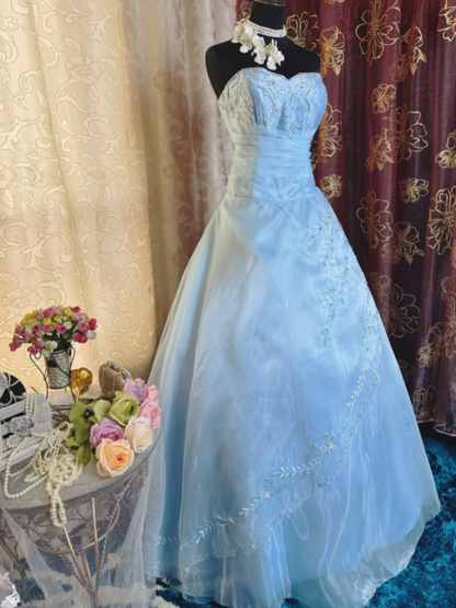 Elegant A-Line Blue Long Prom Dresses Sweetheart Blue Formal Dresses Satin Evening Dresses ED05465