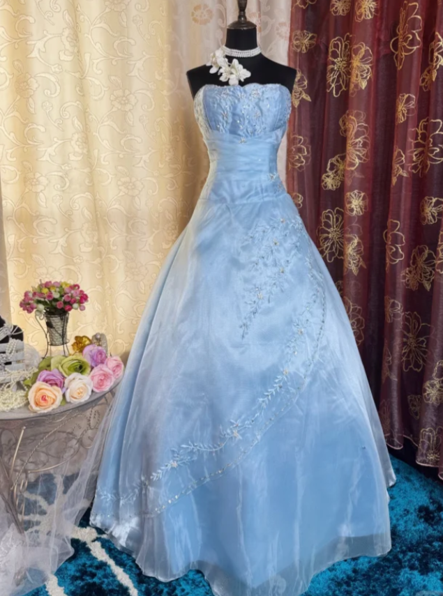 Elegant A-Line Blue Long Prom Dresses Sweetheart Blue Formal Dresses Satin Evening Dresses ED05465