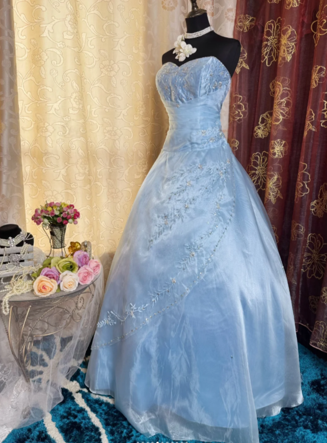 Elegant A-Line Blue Long Prom Dresses Sweetheart Blue Formal Dresses Satin Evening Dresses ED05465