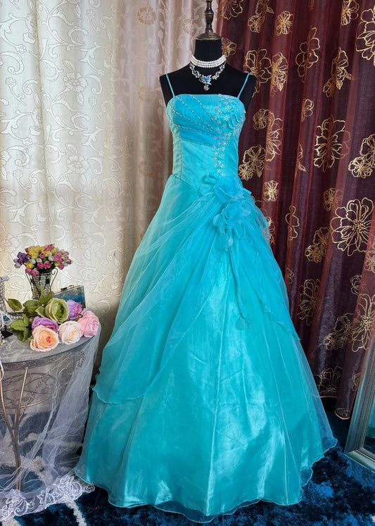 Elegant A-Line Blue Long Prom Dresses Spaghetti Straps Blue Formal Dresses Tulle Sleeveless Evening Dresses ED05468