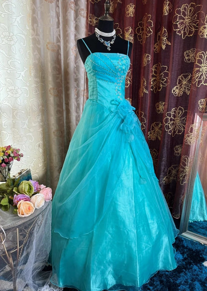 Elegant A-Line Blue Long Prom Dresses Spaghetti Straps Blue Formal Dresses Tulle Sleeveless Evening Dresses ED05468