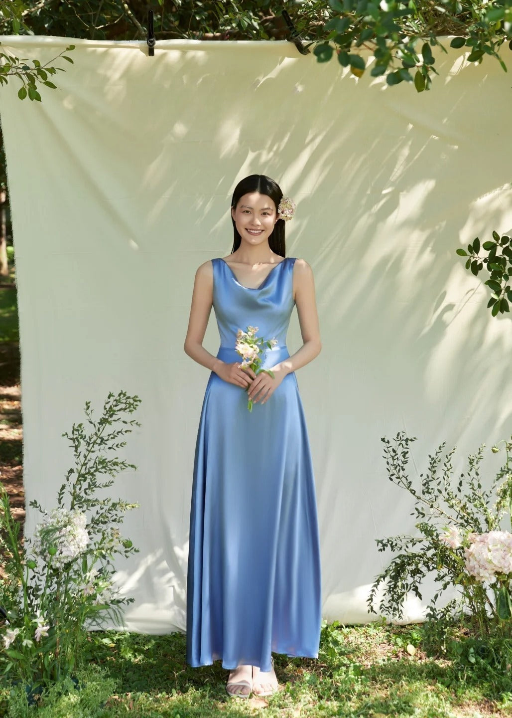 Elegant Sheath Blue Bridesmaid Dresses Satin  Sleeveless Evening Dresses ED05481