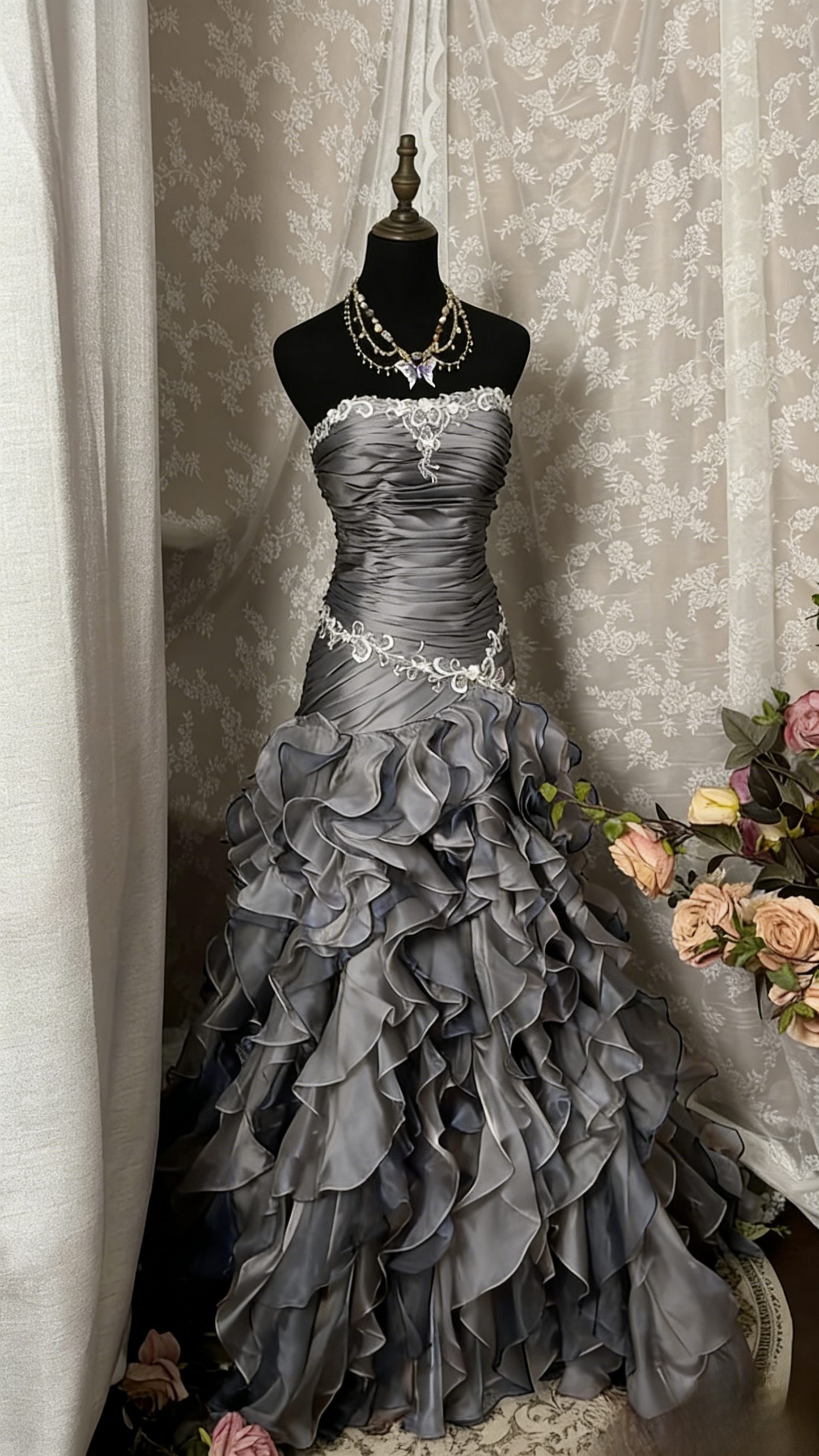 Vintage Sheath Grape Long Prom Dresses Tiered Tulle Strapless Quinceanera Dresses Sweet 16 Dresses ED05490