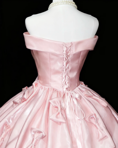 Cute A-Line Pink Short Prom Dresses  Satin Strapless Birthday Dresses Sleeveless Pink Party Dresses ED05500