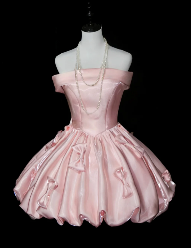 Cute A-Line Pink Short Prom Dresses  Satin Strapless Birthday Dresses Sleeveless Pink Party Dresses ED05500