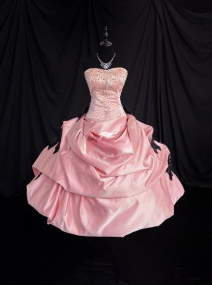 Cute Strapless Ball Gown Short Prom Dresses Satin Bow Sleeveless Birthday Dresses Pink Party Dresses ED05501