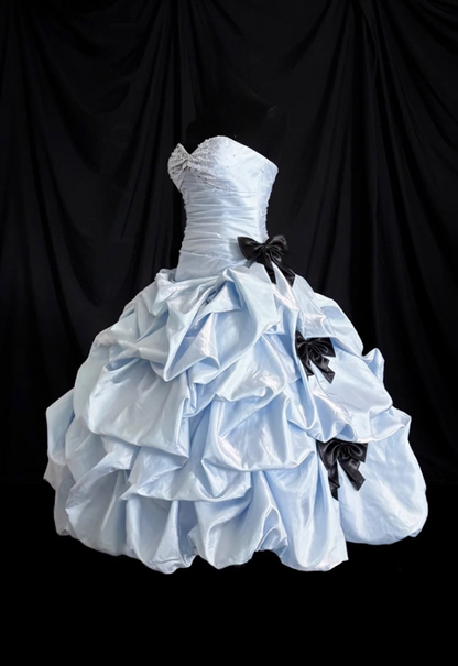 Cute Strapless Ball Gown Short Prom Dresses Satin Bow Sleeveless Birthday Dresses Blue Party Dresses ED05502