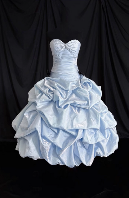 Cute Strapless Ball Gown Short Prom Dresses Satin Bow Sleeveless Birthday Dresses Blue Party Dresses ED05502