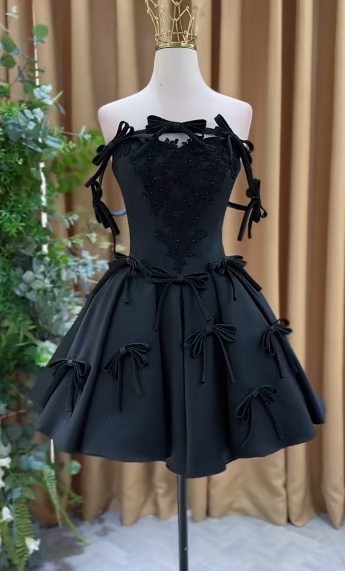 Sexy Sheath Short Prom Dresses Satin Formal Dresses Straps Black Birthday Dresses ED05505