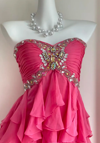 Vintage Sheath Short Prom Dresses Chiffon  Formal Dresses Strapless  Pink  Birthday Dresses ED05506