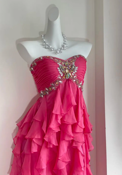 Vintage Sheath Short Prom Dresses Chiffon  Formal Dresses Strapless  Pink  Birthday Dresses ED05506