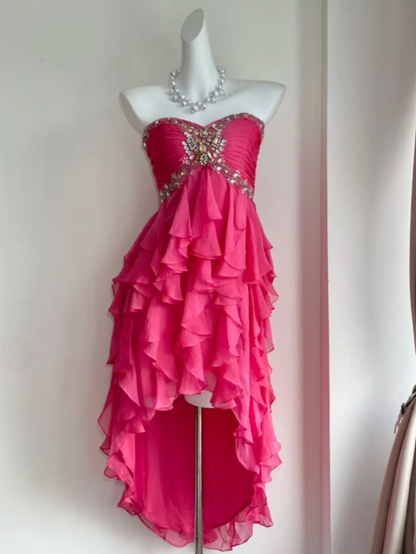 Vintage Sheath Short Prom Dresses Chiffon  Formal Dresses Strapless  Pink  Birthday Dresses ED05506