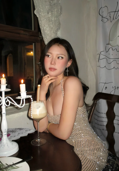 Sexy Sheath Short Prom Dresses Tulle Rhinstones Sleeveless Formal Dresses Halter Champagne Birthday Dresses ED05508