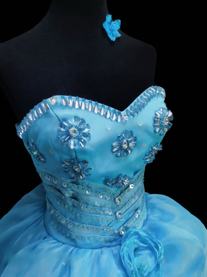 Gorgeous Sweetheart Ball Gown Blue Long Prom Dresses Chiffon Sweet 16 Dresses Blue Quinceanera Dresses ED05513