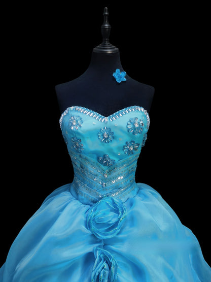 Gorgeous Sweetheart Ball Gown Blue Long Prom Dresses Chiffon Sweet 16 Dresses Blue Quinceanera Dresses ED05513