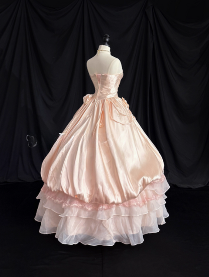 Fairy Strapless Ball Gown Pink Long Prom Dresses Satin Sweet 16 Dresses Pink Quinceanera Dresses ED05515