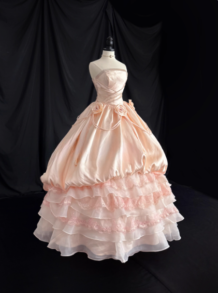 Fairy Strapless Ball Gown Pink Long Prom Dresses Satin Sweet 16 Dresses Pink Quinceanera Dresses ED05515