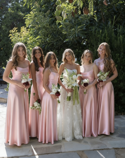 Chic Sheath Spagheti Straps Long Evening Dresses Satin Olive Green Bridesmaid Dresses ED05526