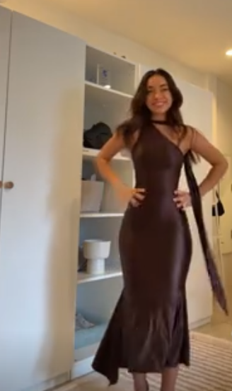 Glam One-shoulder Sheath Long Prom Dresses Satin Brown Evening Dresses Sleeveless Party Dresses ED05536