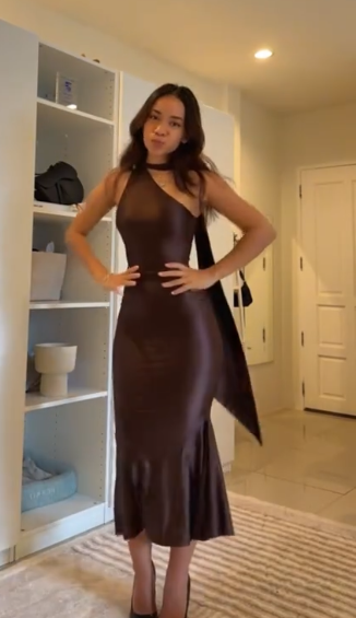 Glam One-shoulder Sheath Long Prom Dresses Satin Brown Evening Dresses Sleeveless Party Dresses ED05536