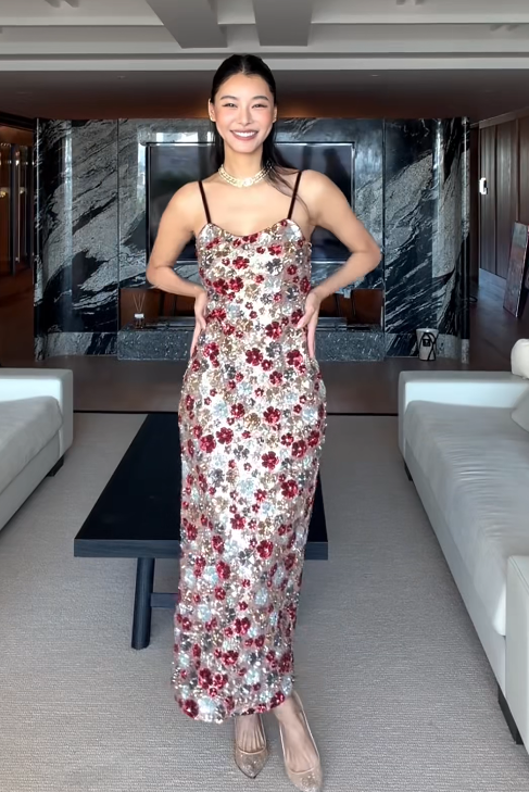 Simple Spaghetti Straps Sheath Long Evening Dresses Beaded Prom Dresses Sleeveless Guest Dresses ED05538