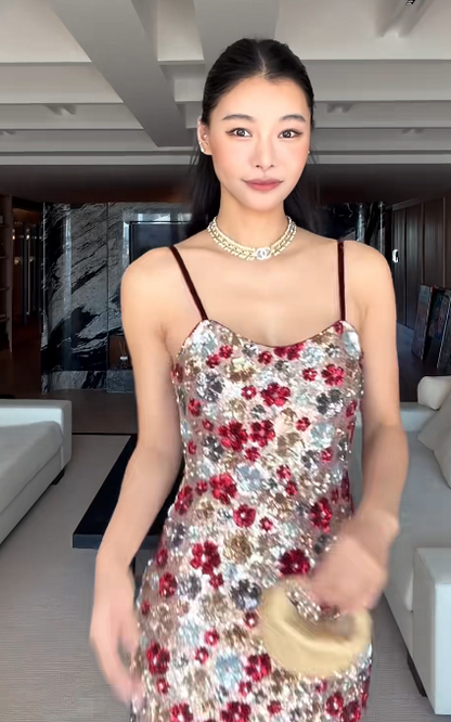 Simple Spaghetti Straps Sheath Long Evening Dresses Beaded Prom Dresses Sleeveless Guest Dresses ED05538