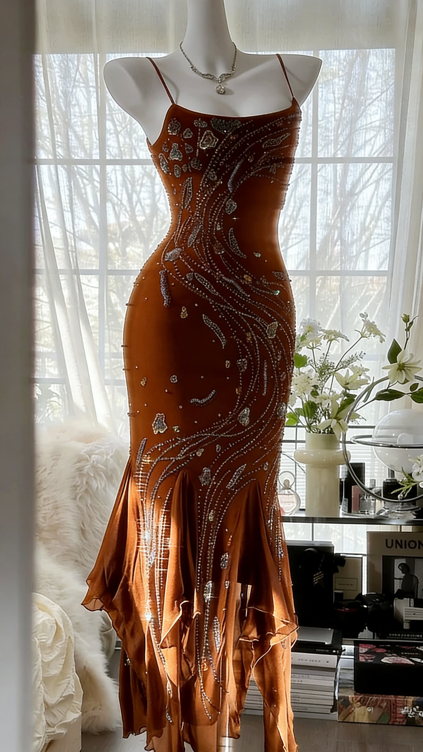 Gorgeous Spaghetti Straps Sheath Long Prom Dresses Chiffon Beaded Royal Blue Evening Gowns Sleeveless Formal Dresses ED05546