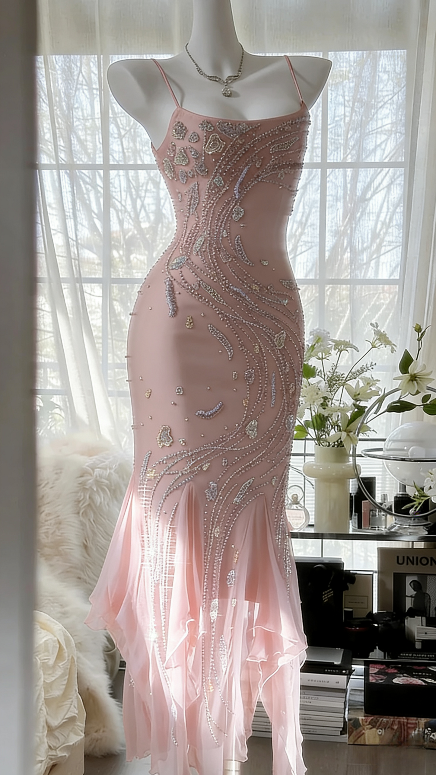 Gorgeous Spaghetti Straps Sheath Long Prom Dresses Chiffon Beaded Royal Blue Evening Gowns Sleeveless Formal Dresses ED05546