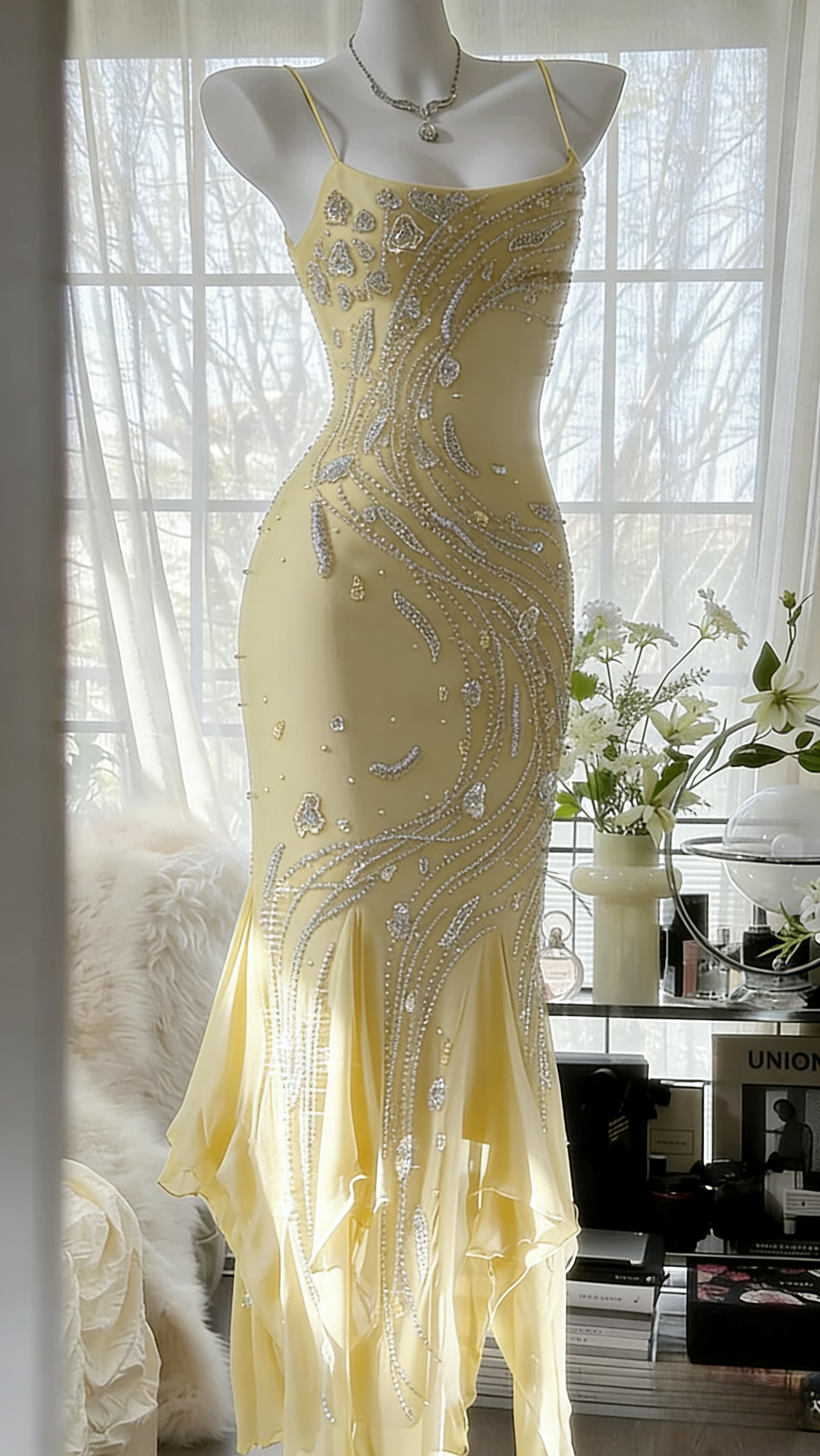 Gorgeous Spaghetti Straps Sheath Long Prom Dresses Chiffon Beaded Royal Blue Evening Gowns Sleeveless Formal Dresses ED05546