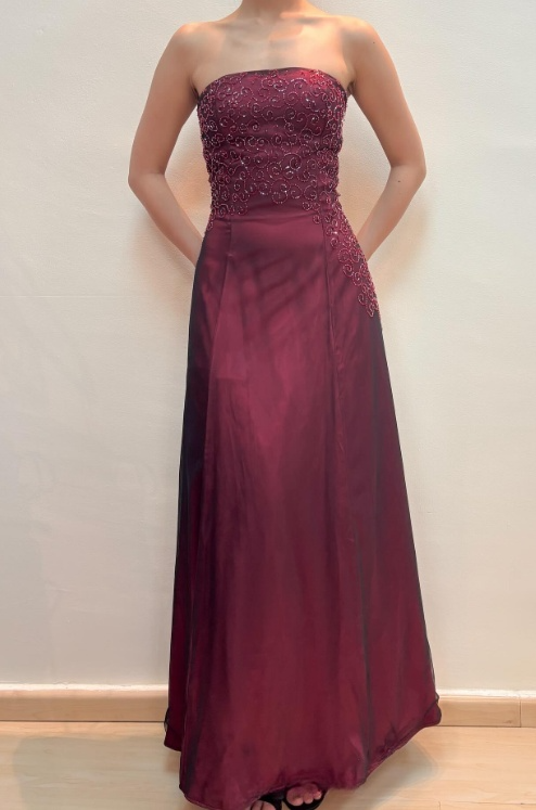 Vintage Spaghetti Straps A-Line Long Prom Dresses Tulle Beaded Burgundy Evening Gowns   ED05549
