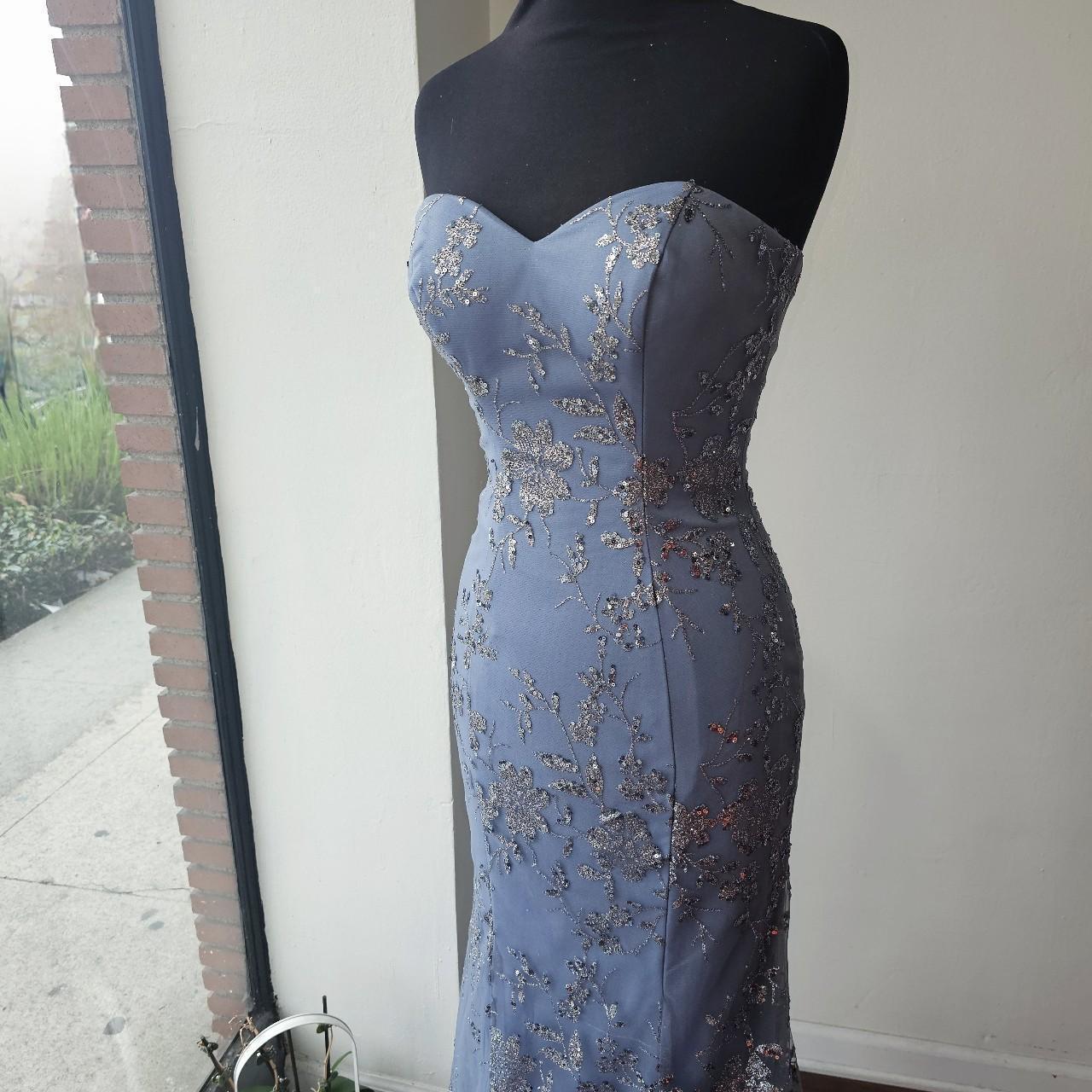 Glam Strapless Sheath Long Prom Dresses Glitter Tulle  Blue Evening Gowns Sleeveless Birthday Dresses ED05555