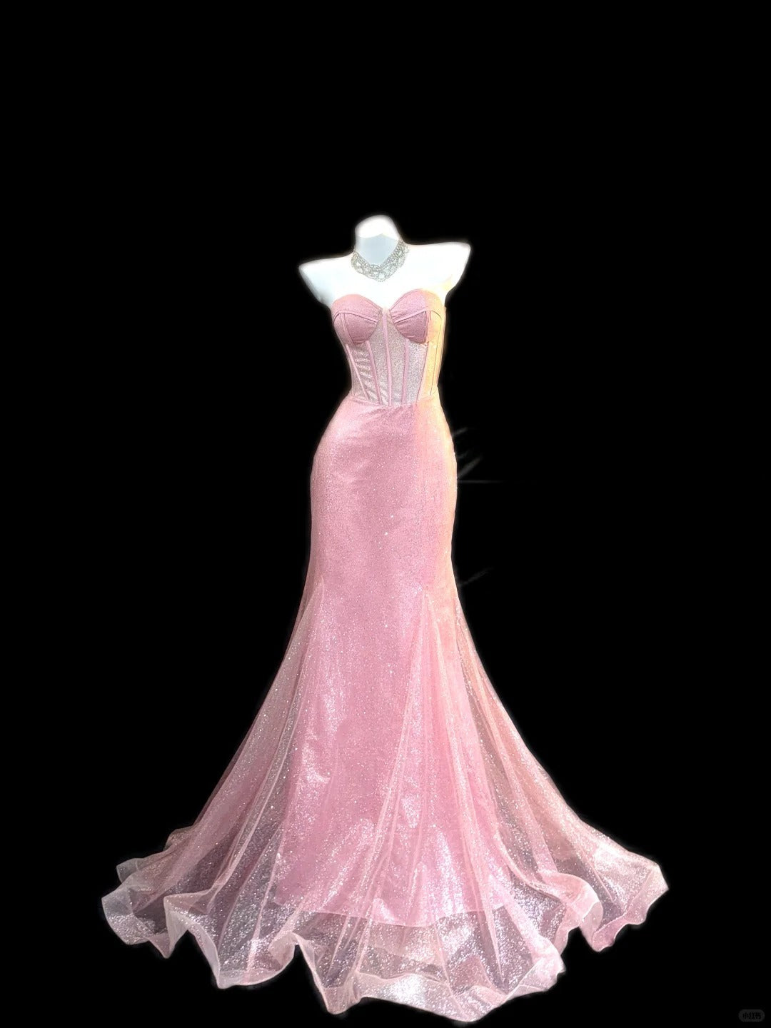 Gorgeous Sweetheart Mermaid Long Prom Dresses Tulle Pink Evening Gowns Sleeveless Birthday Dresses ED05557