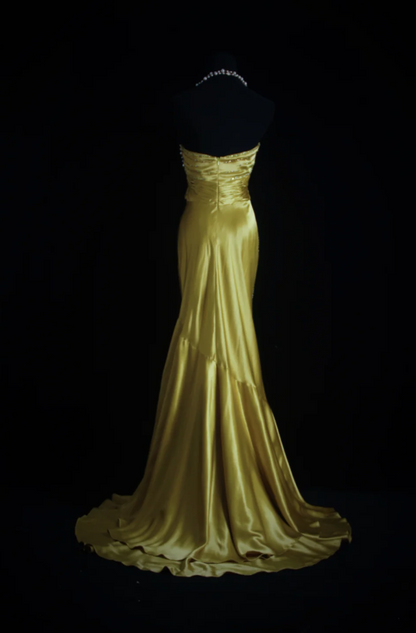 Chic Sweetheart Mermaid Long Prom Dresses Satin Yellow Evening Gowns Sleeveless Formal Dresses ED05560