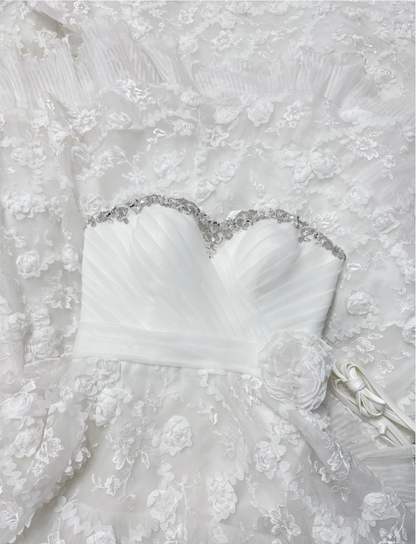 Retro Sweetheart  A-Line Long Weddng Dresses Lace Appliuqes White Bridal Gowns Sleeveless Bridal Dresses ED05567