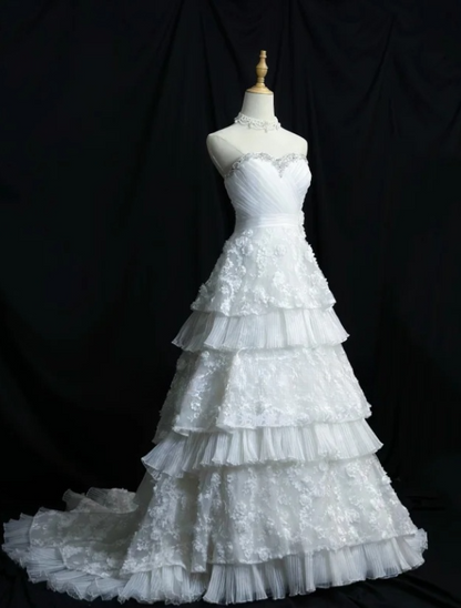 Retro Sweetheart  A-Line Long Weddng Dresses Lace Appliuqes White Bridal Gowns Sleeveless Bridal Dresses ED05567