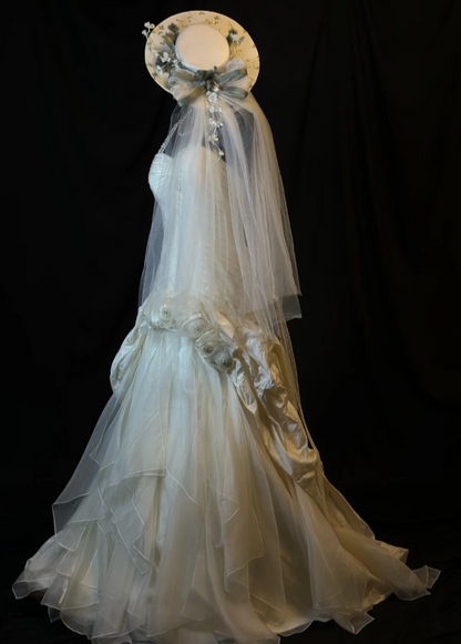 Retro Straps Sheath Long Weddng Dresses Tulle White Bridal Gowns Sleeveless Bridal Dresses ED05568
