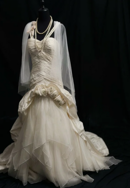 Retro Straps Sheath Long Weddng Dresses Tulle White Bridal Gowns Sleeveless Bridal Dresses ED05568