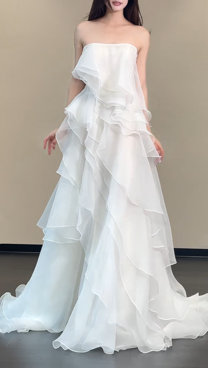 Simple Strapless Sheath Long Weddng Dresses Chiffon White Bridal Gowns Sleeveless Bridal Dresses ED05572