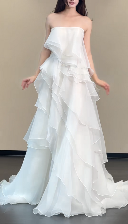 Simple Strapless Sheath Long Weddng Dresses Chiffon White Bridal Gowns Sleeveless Bridal Dresses ED05572