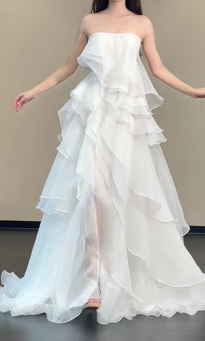 Simple Strapless Sheath Long Weddng Dresses Chiffon White Bridal Gowns Sleeveless Bridal Dresses ED05572