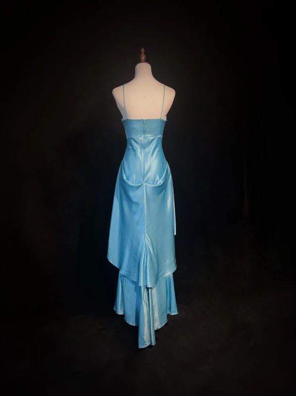 Chic Halter Sheath Short  Prom Dresses Satin Blue Evening Gowns Sleeveless Formal Dresses ED05577