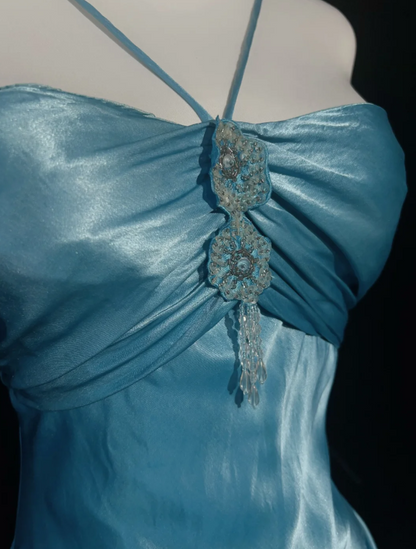 Chic Halter Sheath Short  Prom Dresses Satin Blue Evening Gowns Sleeveless Formal Dresses ED05577