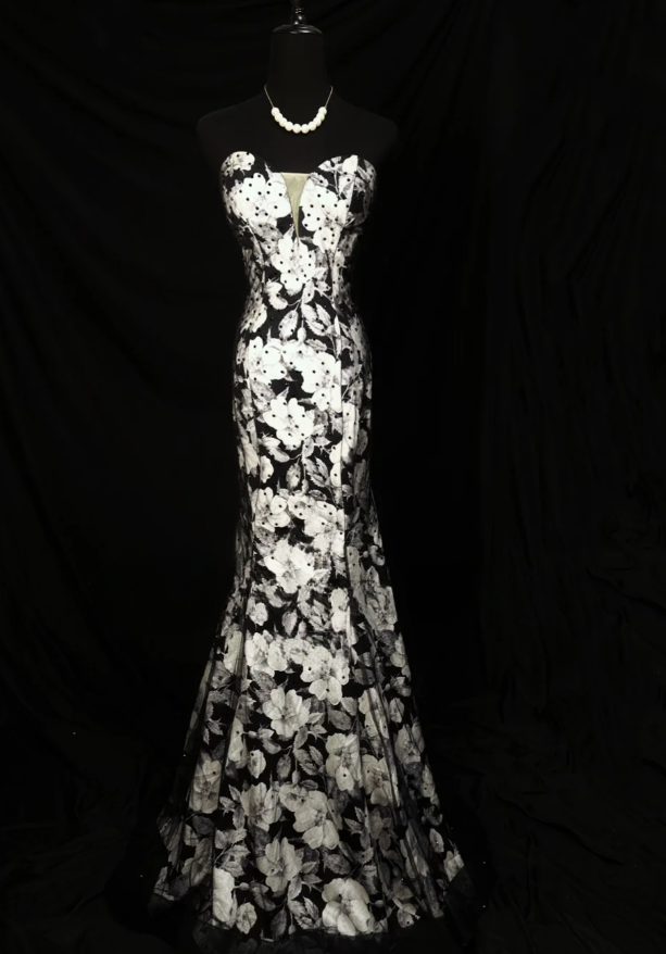 Elegant Strapless Mermaid Long Prom Dresses Satin Floral Evening Dresses  ED05585